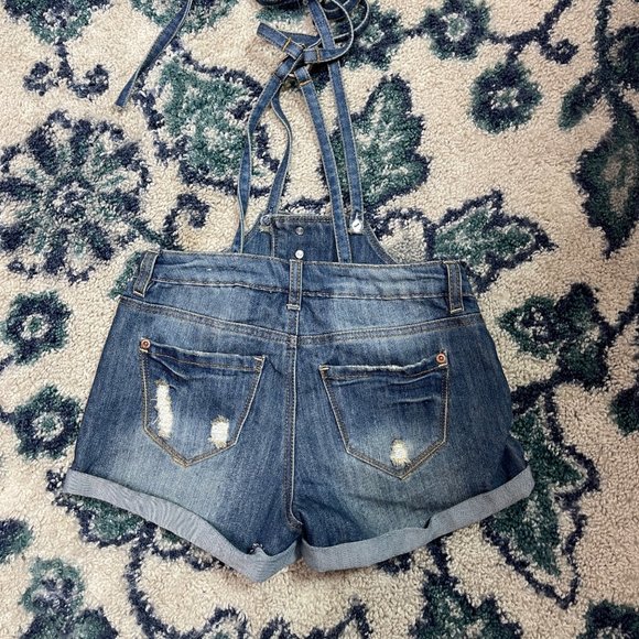 Dollhouse Vintage 90s Distressed Strappy Shorts Overalls size 0 - Picture 2 of 3